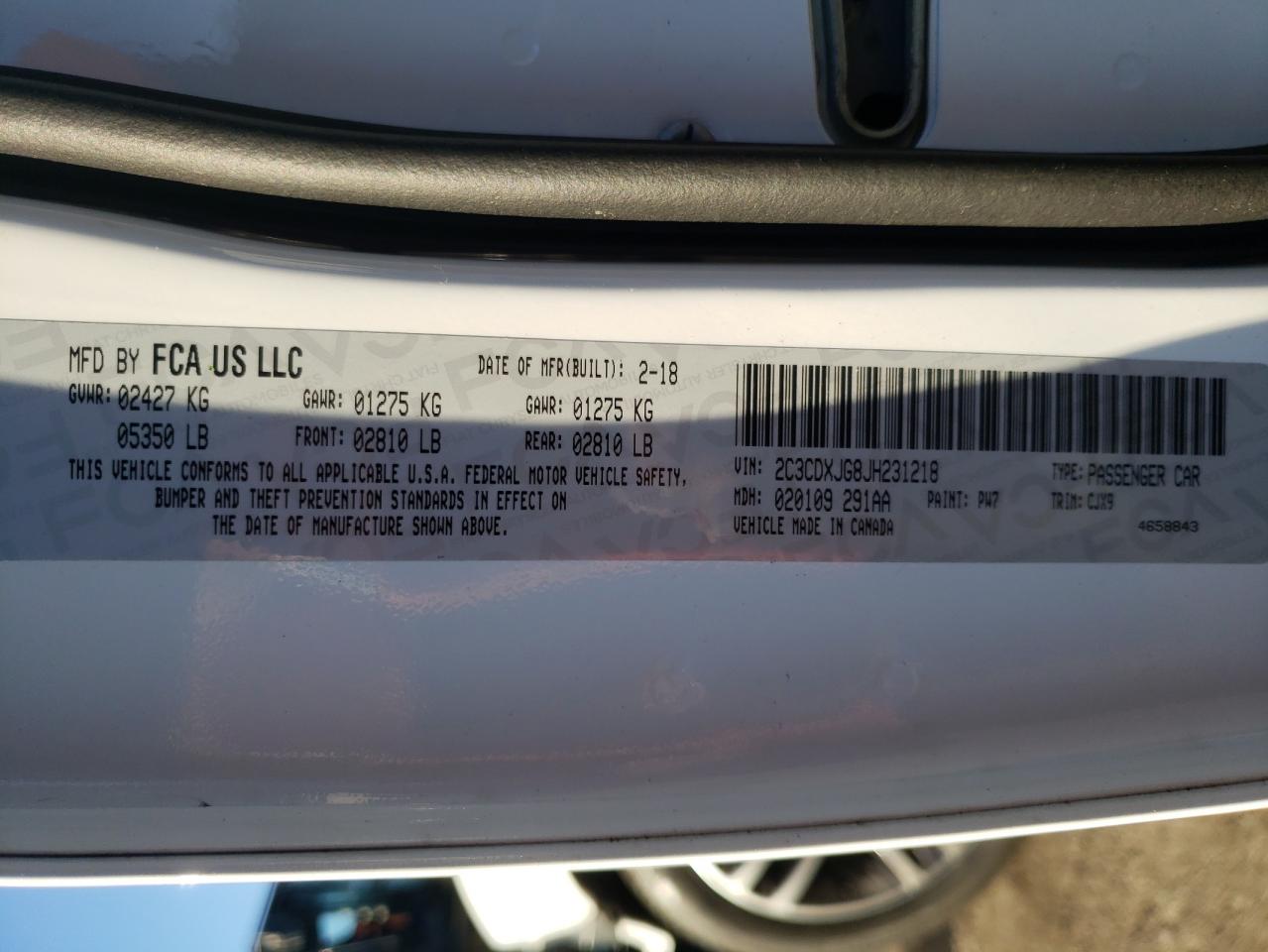 Photo 10 from auction – 2018 DODGE CHARGER GT with VIN 2C3CDXJG8JH231218