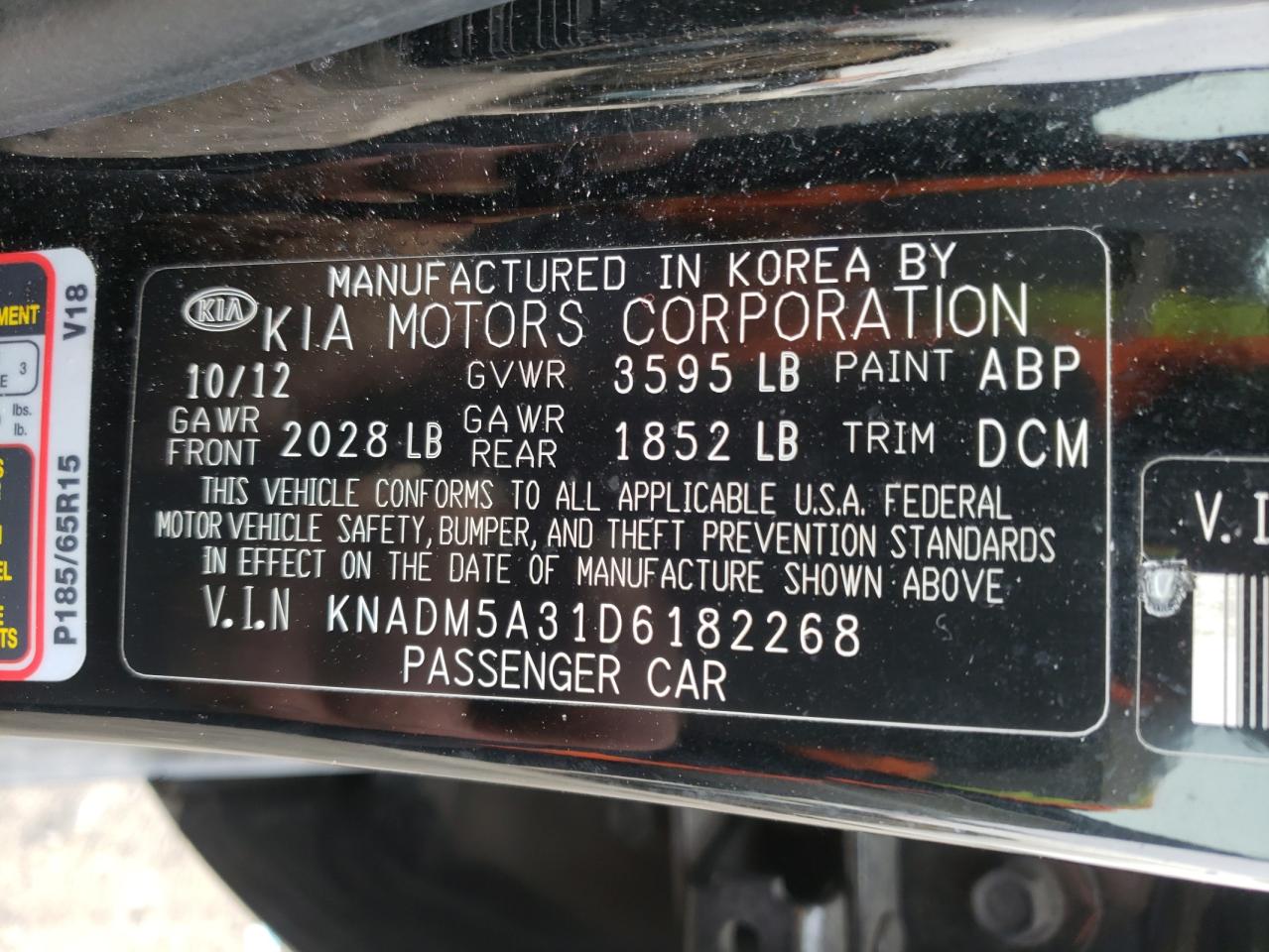 Photo 10 from auction – 2013 KIA RIO LX with VIN KNADM5A31D6182268