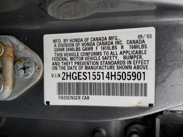 Photo 10 from auction – 2004 HONDA CIVIC LX with VIN 2HGES15514H505901