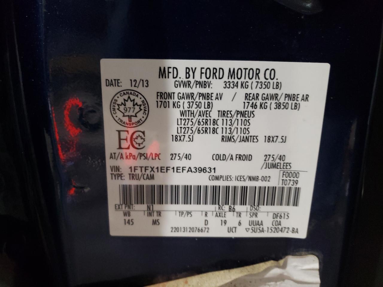 Фото 10 с аукциона – 2014 FORD F150 SUPER с VIN 1FTFX1EF1EFA39631