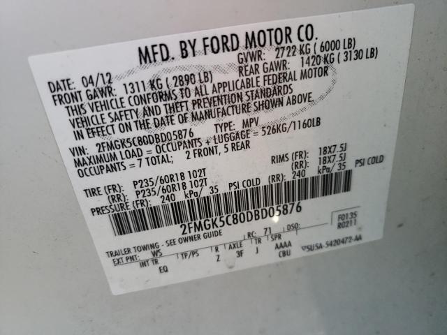 Photo 10 from auction – 2013 FORD FLEX SEL with VIN 2FMGK5C80DBD05876
