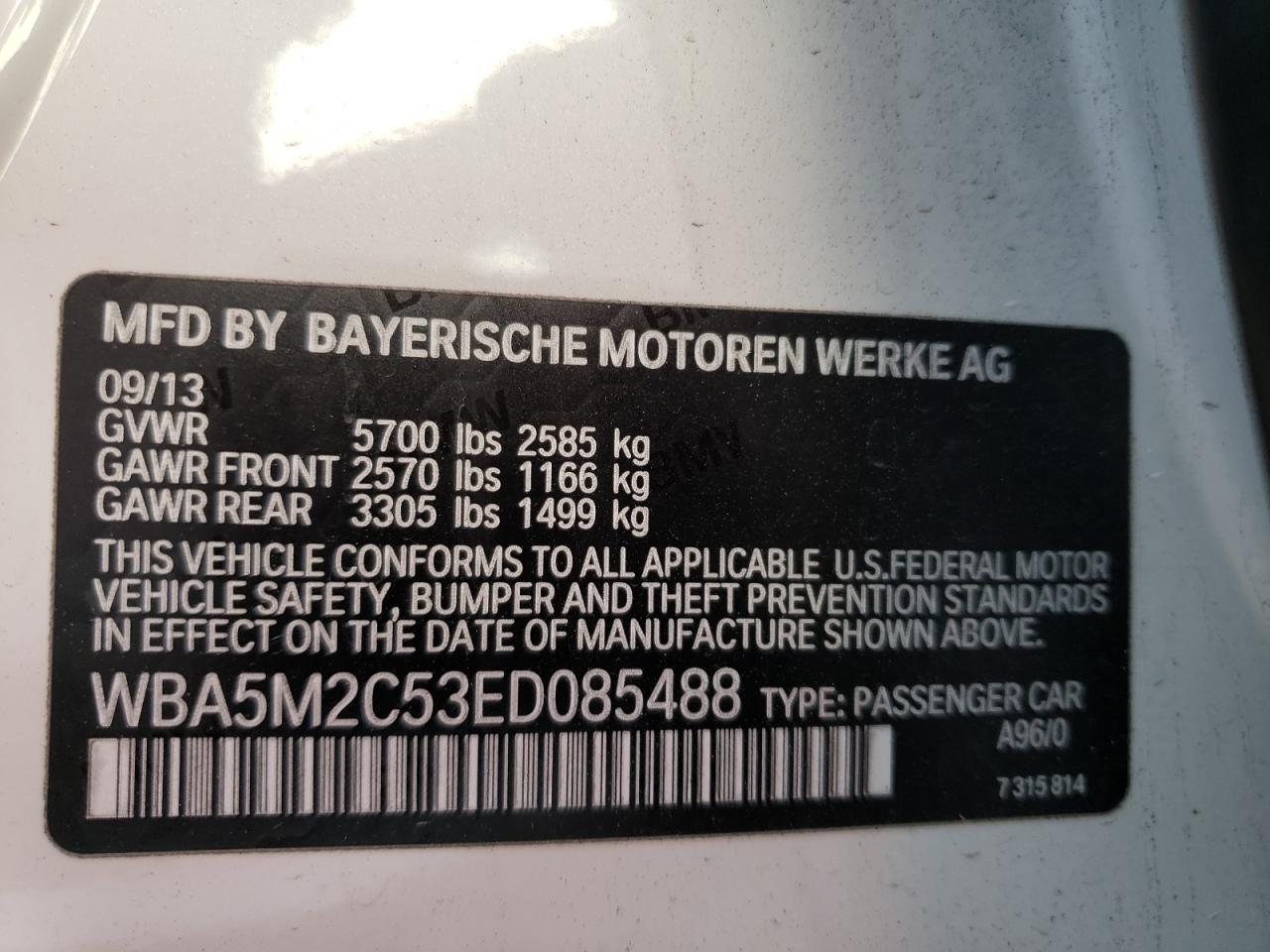 Photo 10 from auction – 2014 BMW 535 IGT with VIN WBA5M2C53ED085488