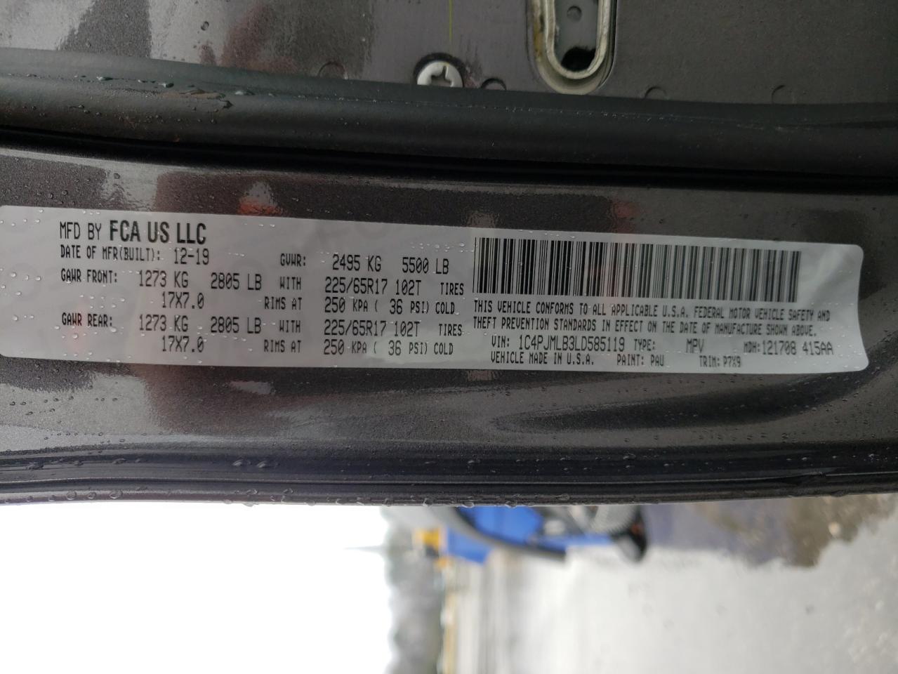 Photo 10 from auction – 2020 JEEP CHEROKEE L with VIN 1C4PJMLB3LD585119