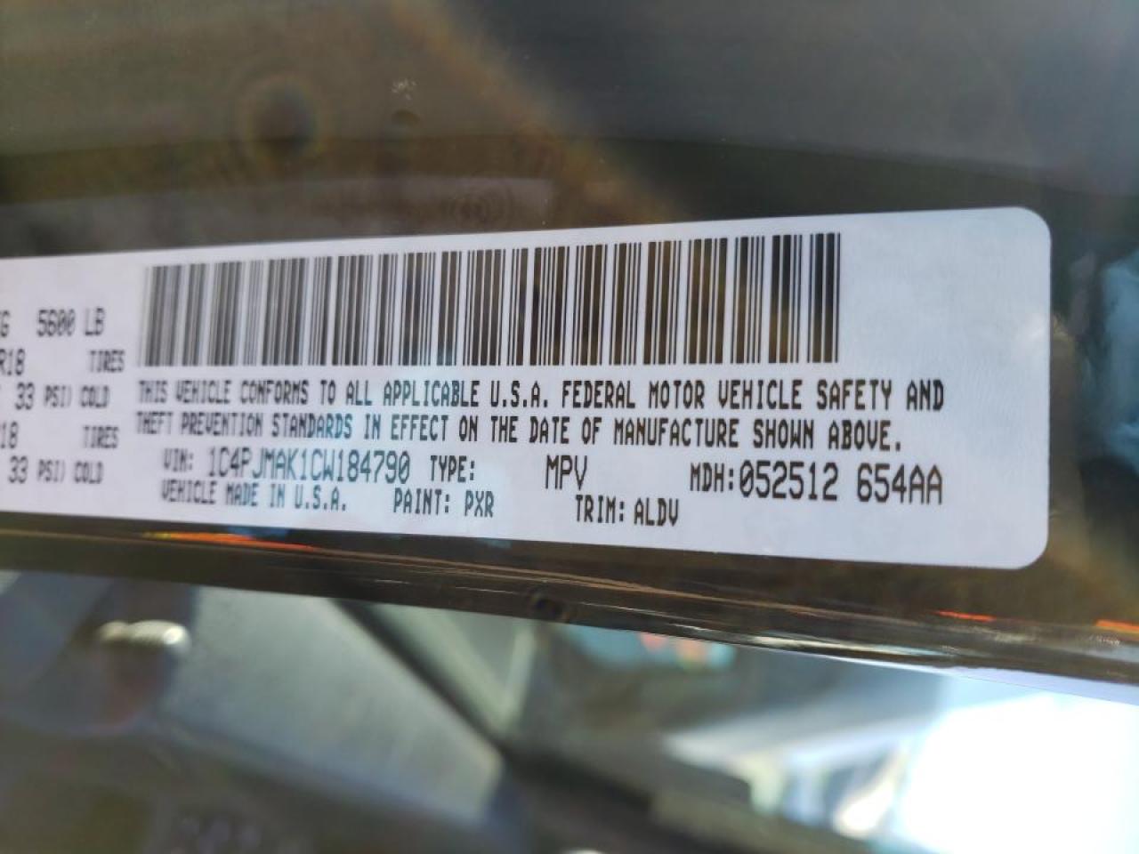 Photo 10 from auction – 2012 JEEP LIBERTY SP with VIN 1C4PJMAK1CW184790