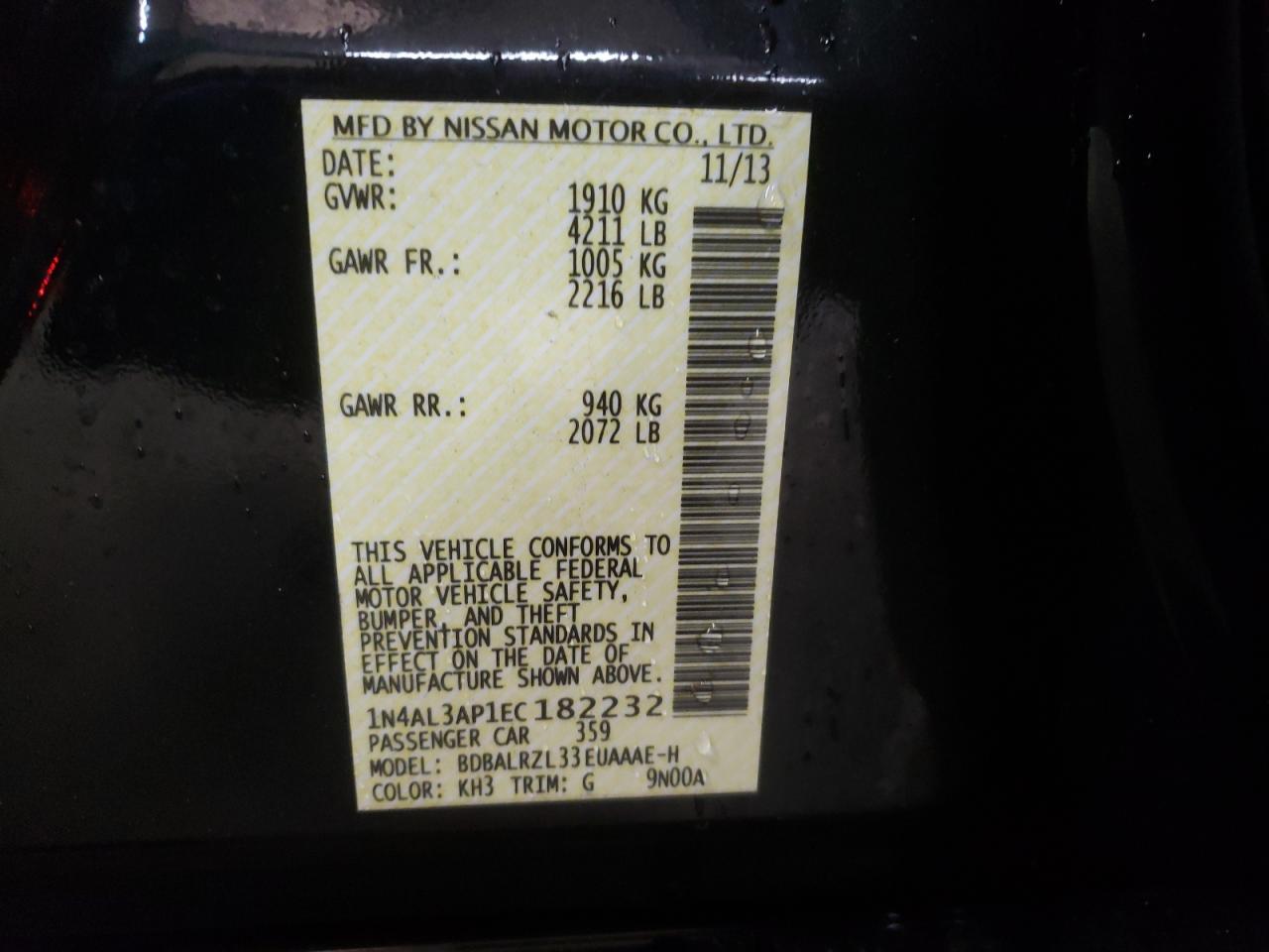 Photo 10 from auction – 2014 NISSAN ALTIMA 2.5 with VIN 1N4AL3AP1EC182232