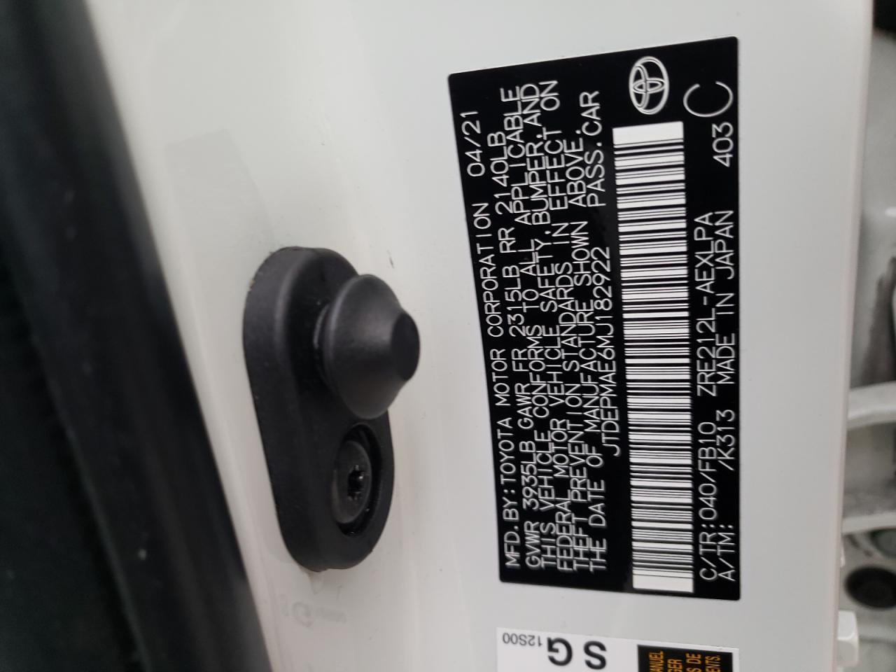 Photo 10 from auction – 2021 TOYOTA COROLLA LE with VIN JTDEPMAE6MJ182922