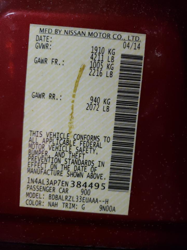 Photo 10 from auction – 2014 NISSAN ALTIMA 2.5 with VIN 1N4AL3AP7EN384495