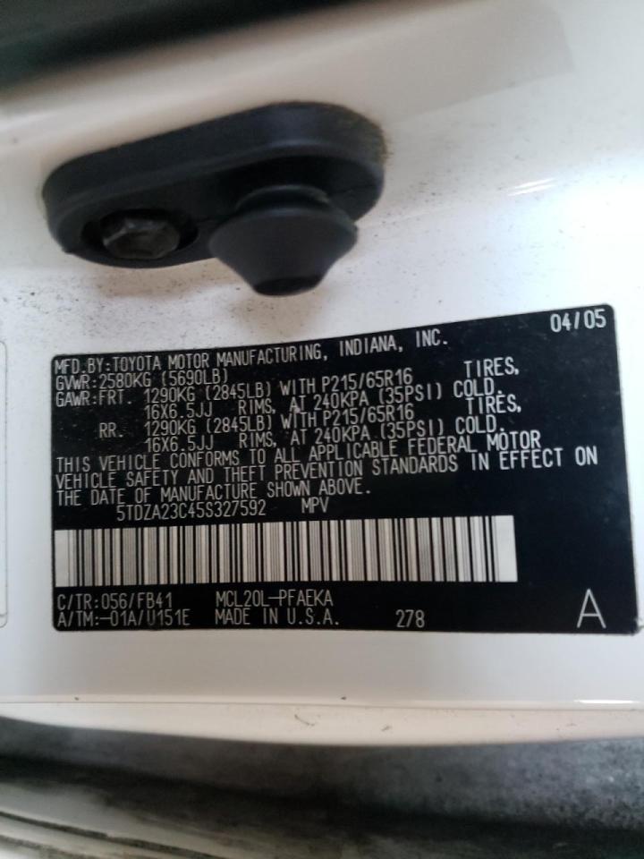 Photo 10 from auction – 2005 TOYOTA SIENNA CE with VIN 5TDZA23C45S327592