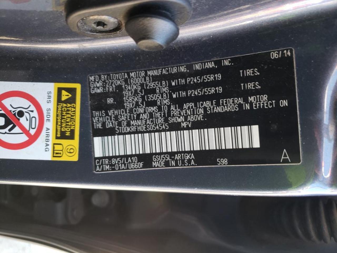 Photo 10 from auction – 2014 TOYOTA HIGHLANDER with VIN 5TDDKRFH0ES054545