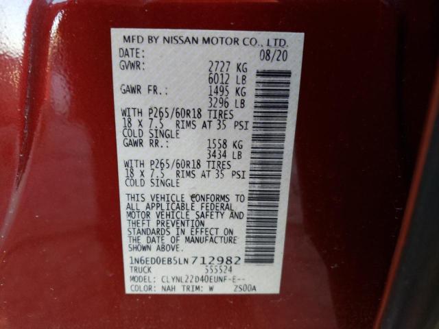 Photo 10 from auction – 2020 NISSAN FRONTIER S with VIN 1N6ED0EB5LN712982