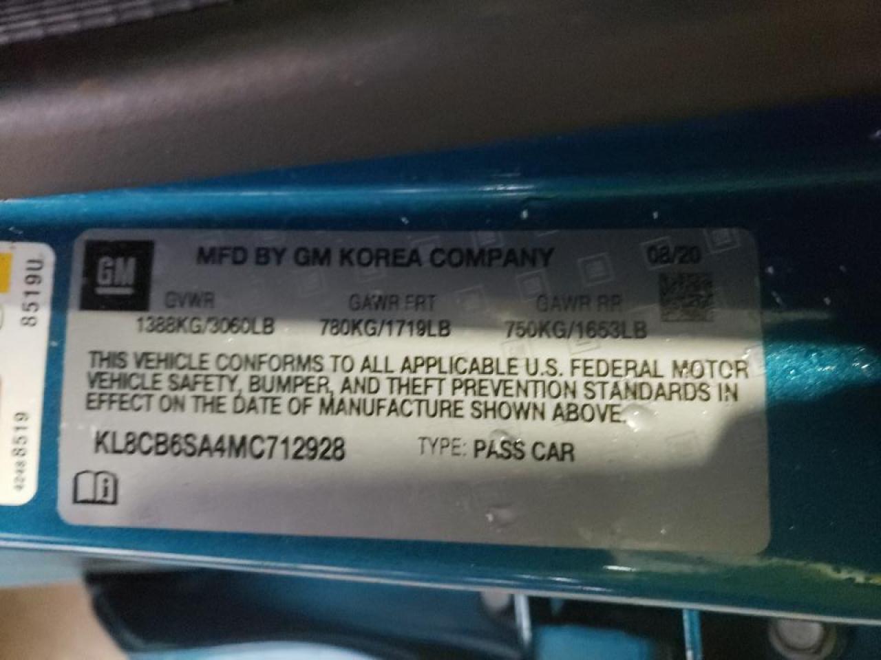Photo 10 from auction – 2021 CHEVROLET SPARK LS with VIN KL8CB6SA4MC712928