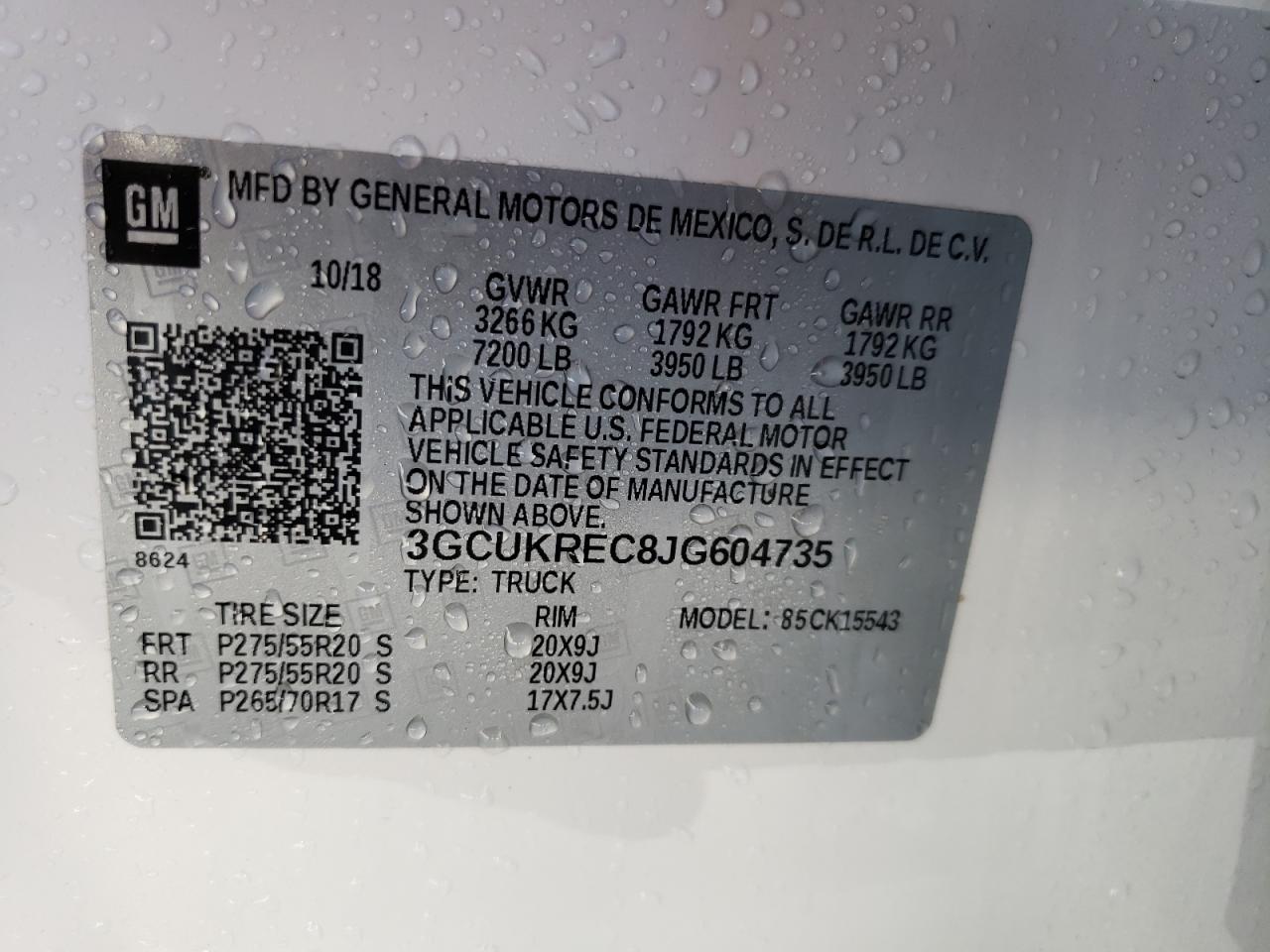 Photo 10 from auction – 2018 CHEVROLET SILVERADO with VIN 3GCUKREC8JG604735