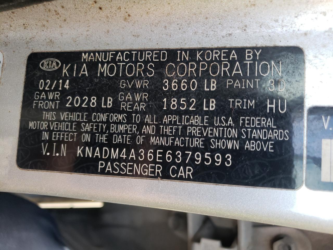 Photo 10 from auction – 2014 KIA RIO LX with VIN KNADM4A36E6379593