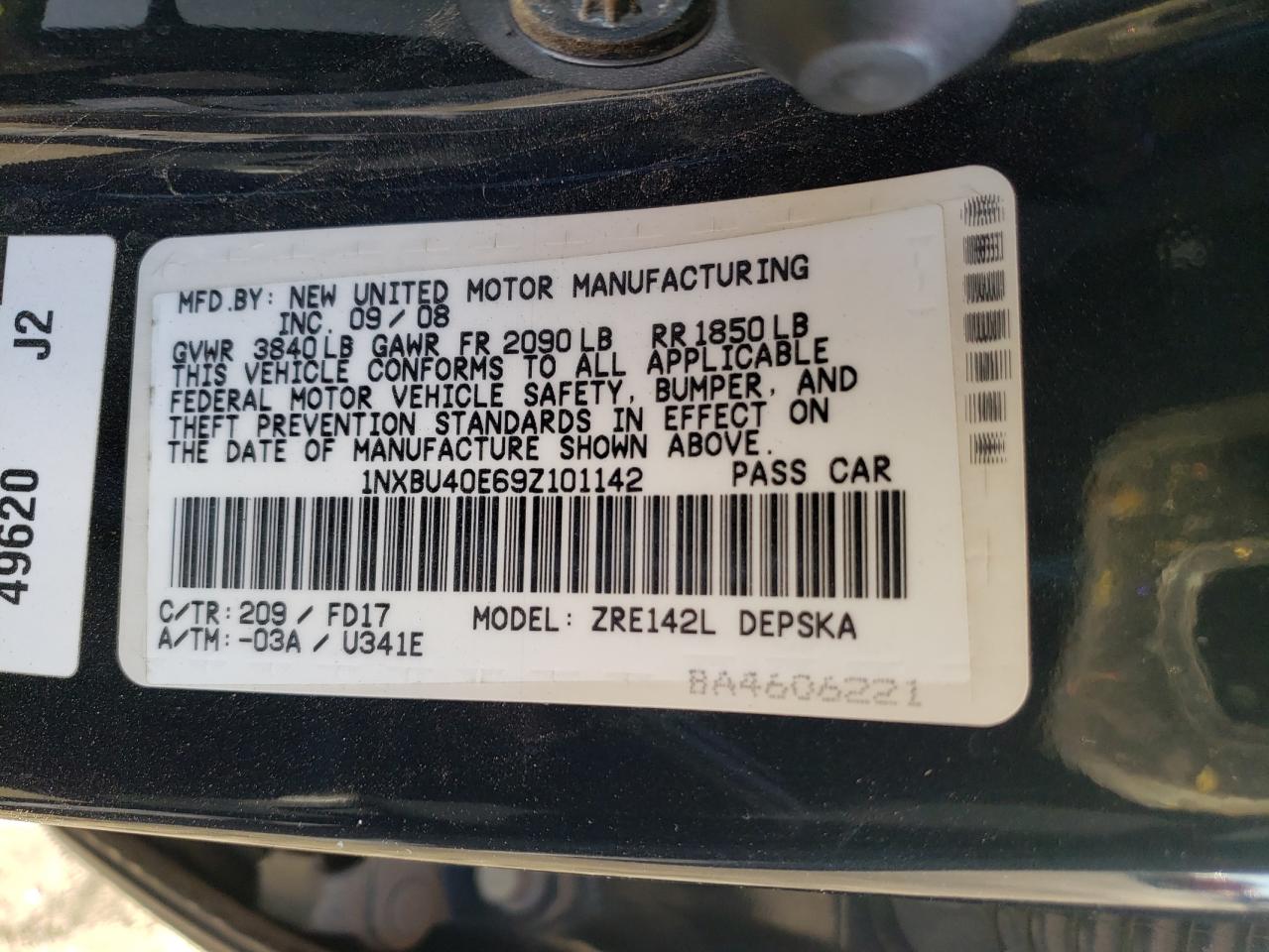 Photo 10 from auction – 2009 TOYOTA COROLLA BA with VIN 1NXBU40E69Z101142