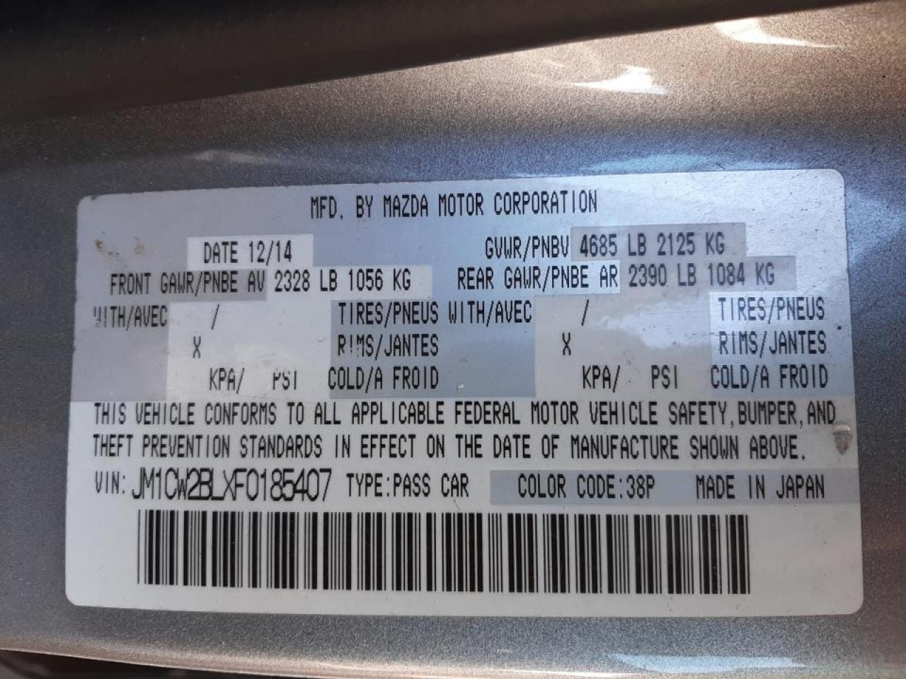Photo 10 from auction – 2015 MAZDA 5 SPORT with VIN JM1CW2BLXF0185407