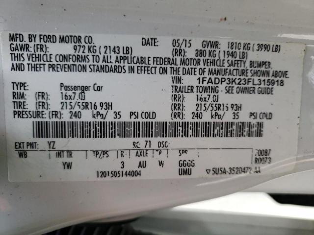 Photo 10 from auction – 2015 FORD FOCUS SE with VIN 1FADP3K23FL315918