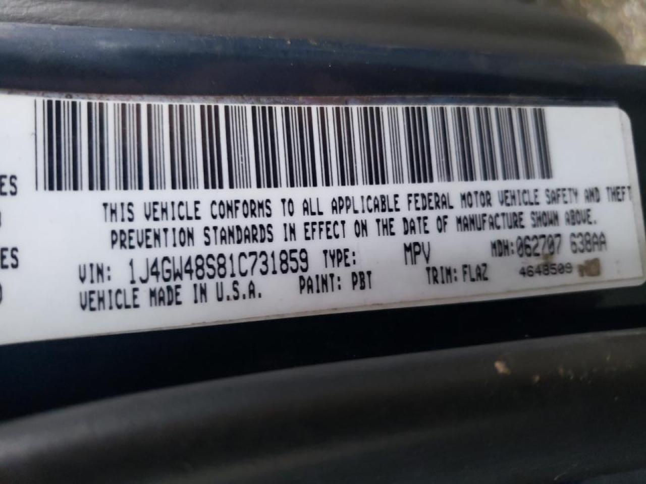 Photo 10 from auction – 2001 JEEP GRAND CHER with VIN 1J4GW48S81C731859