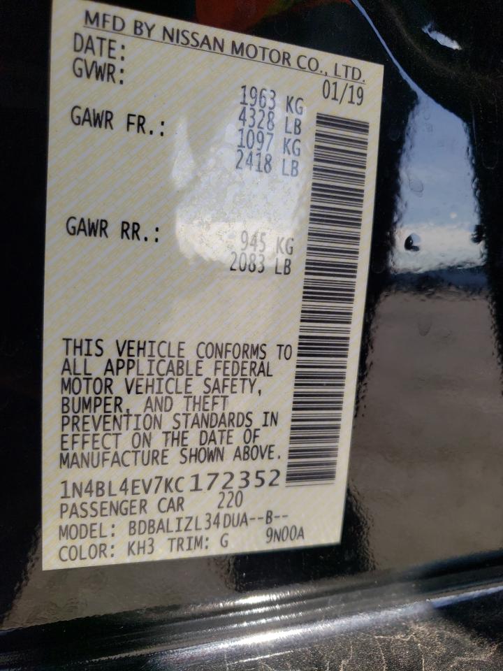 Photo 10 from auction – 2019 NISSAN ALTIMA SL with VIN 1N4BL4EV7KC172352