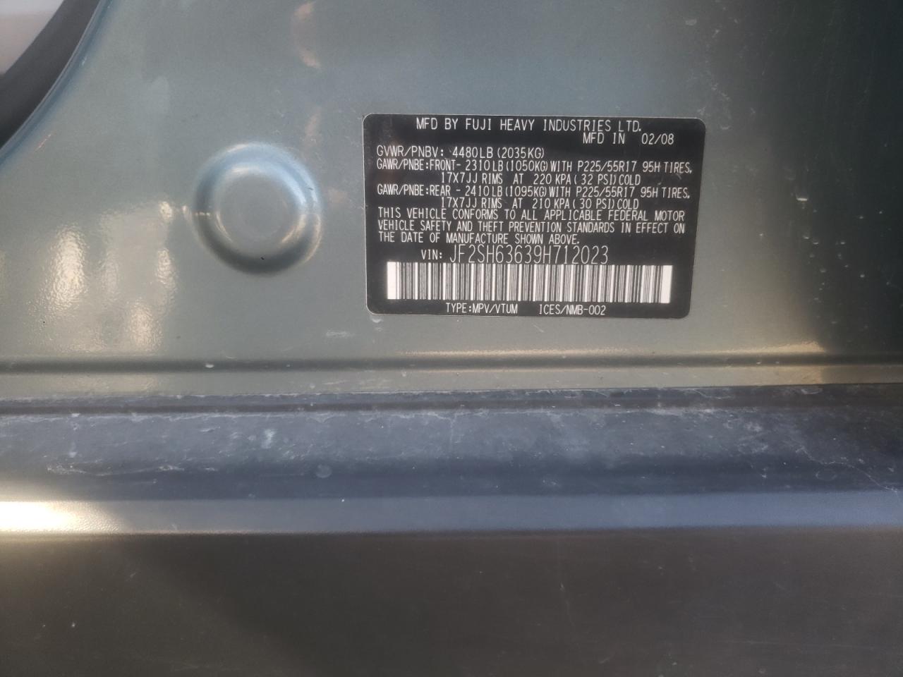 Photo 10 from auction – 2009 SUBARU FORESTER 2 with VIN JF2SH63639H712023