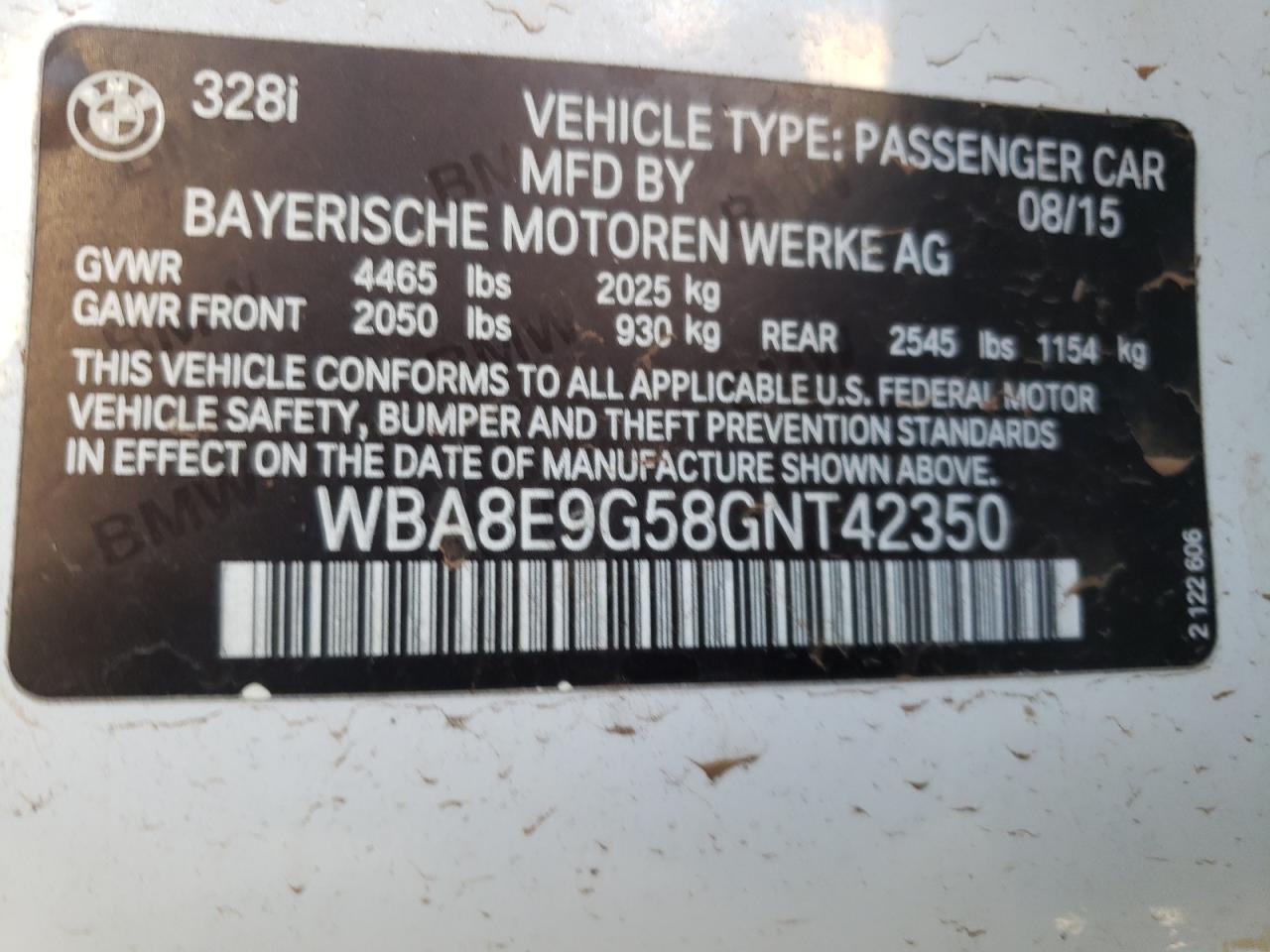 Photo 10 from auction – 2016 BMW 328 I SULE with VIN WBA8E9G58GNT42350
