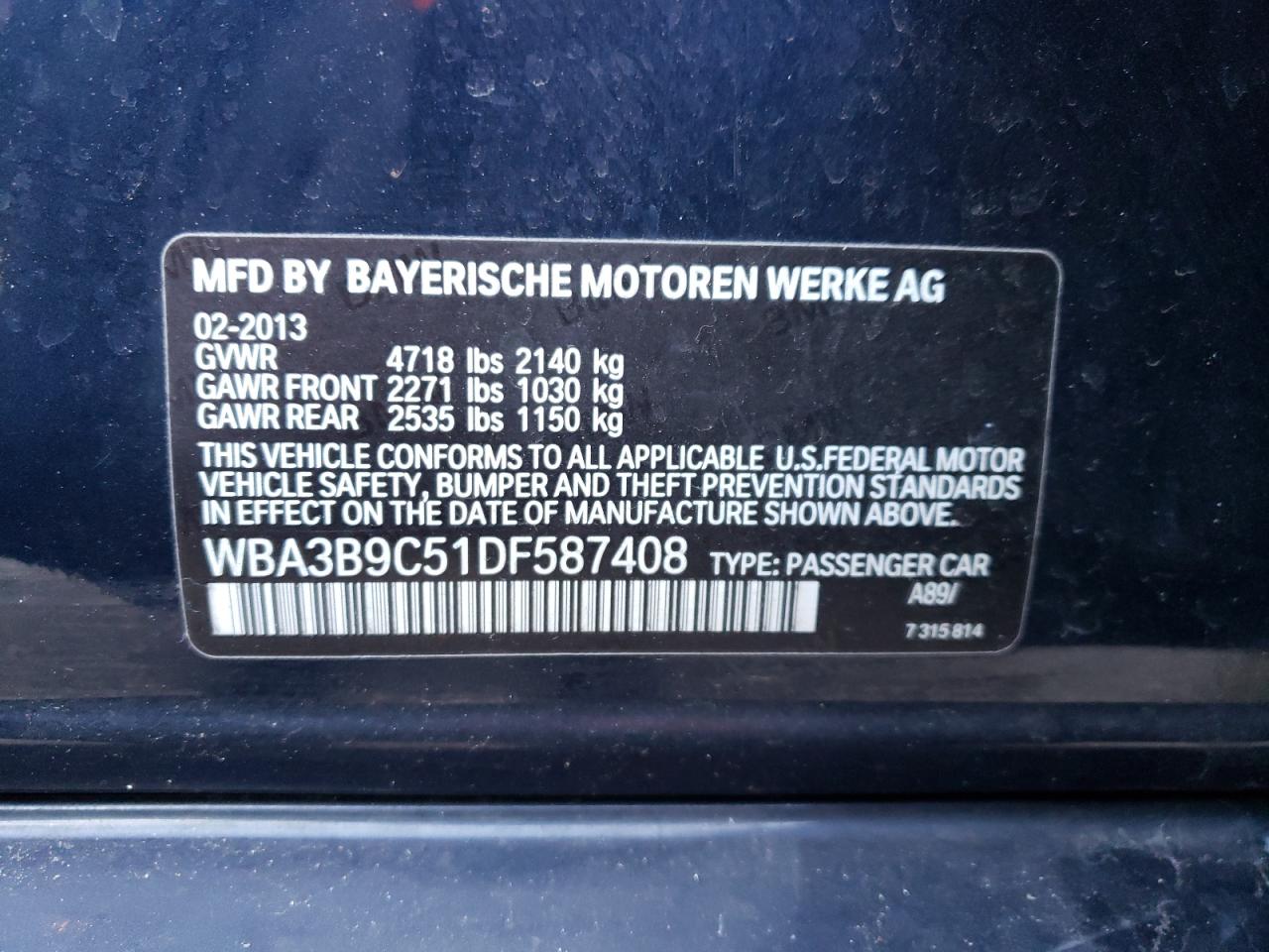Photo 10 from auction – 2013 BMW 335 XI with VIN WBA3B9C51DF587408
