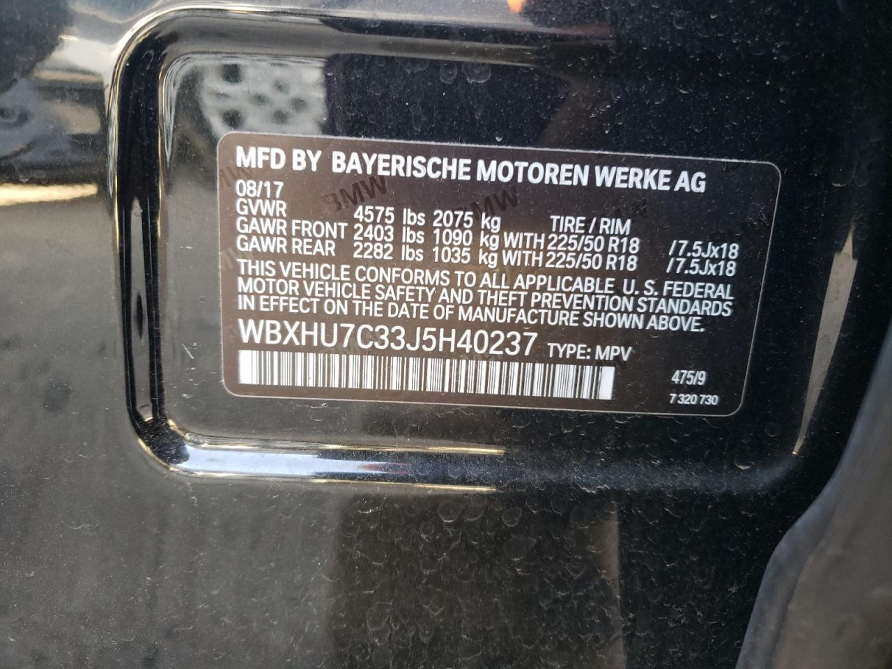 Photo 10 from auction – 2018 BMW X1 SDRIVE2 with VIN WBXHU7C33J5H40237