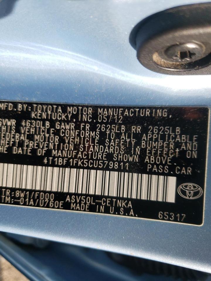 Photo 10 from auction – 2012 TOYOTA CAMRY BASE with VIN 4T1BF1FK5CU579811