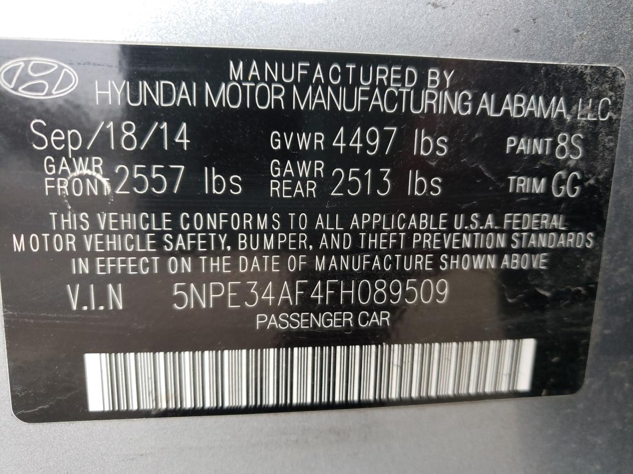 Photo 10 from auction – 2015 HYUNDAI SONATA SPO with VIN 5NPE34AF4FH089509