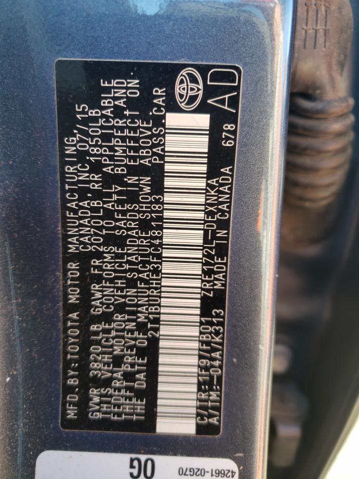 Photo 10 from auction – 2015 TOYOTA COROLLA L with VIN 2T1BURHE3FC481183