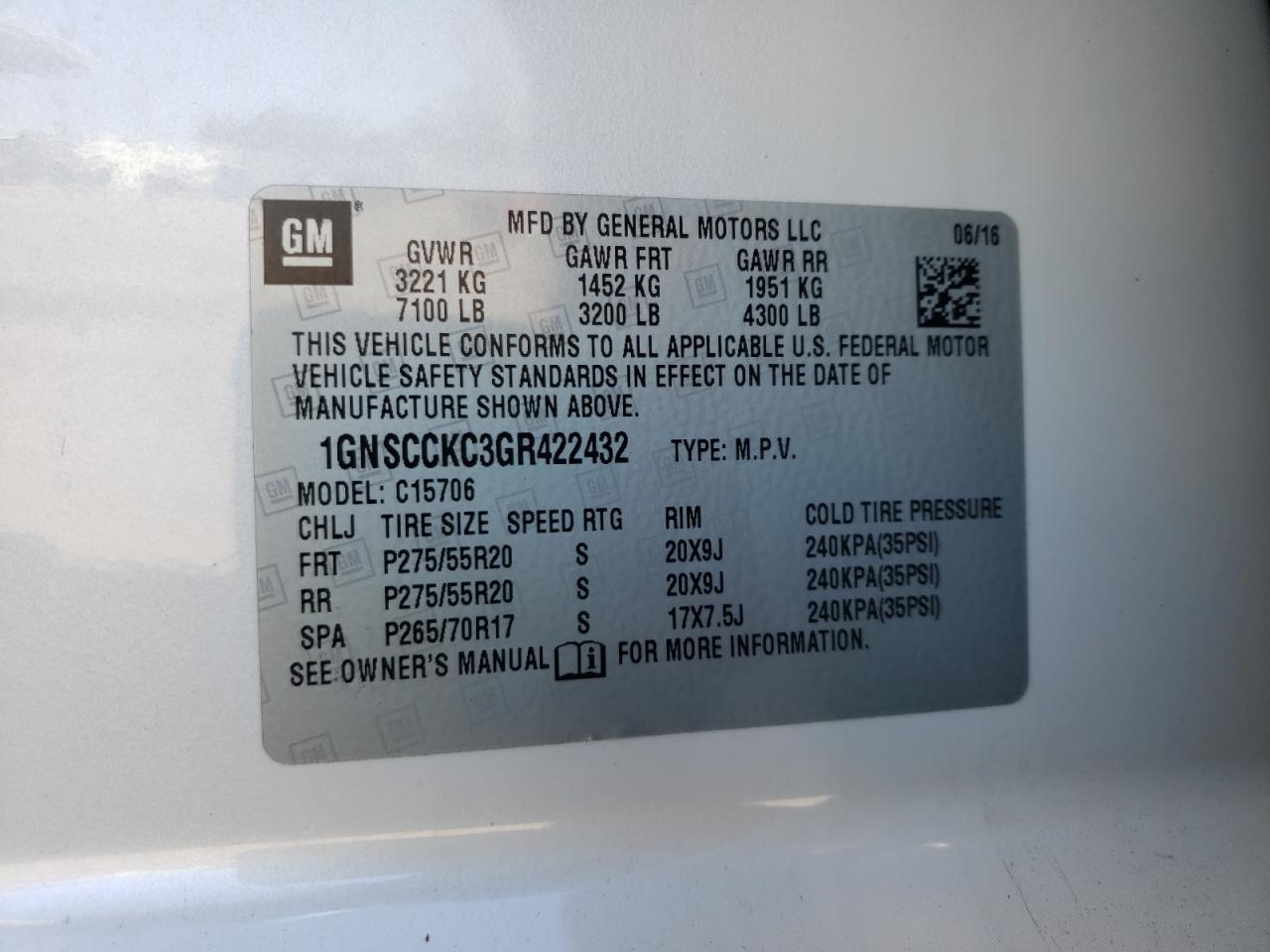 Photo 10 from auction – 2016 CHEVROLET TAHOE C150 with VIN 1GNSCCKC3GR422432