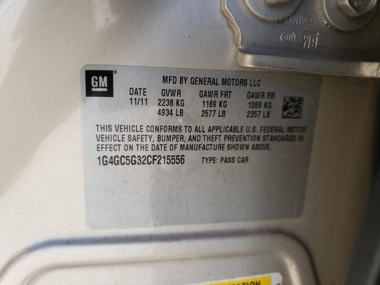 Photo 10 from auction – 2012 BUICK LACROSSE with VIN 1G4GC5G32CF215556