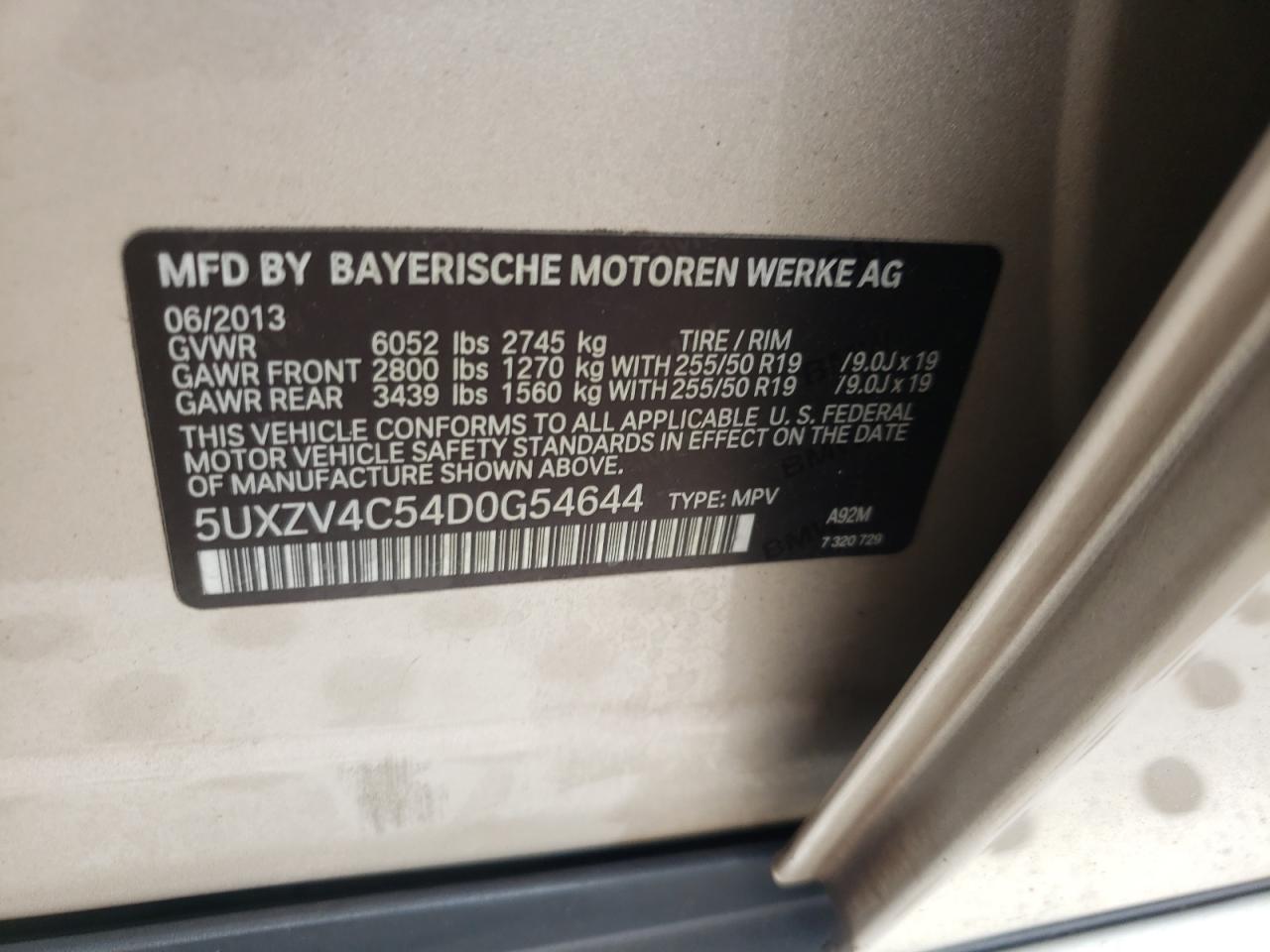 Photo 10 from auction – 2013 BMW X5 XDRIVE3 with VIN 5UXZV4C54D0G54644