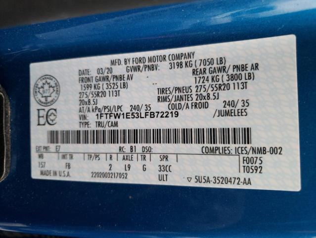 Photo 10 from auction – 2020 FORD F150 SUPER with VIN 1FTFW1E53LFB72219