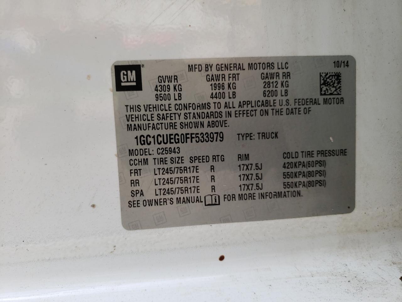 Photo 10 from auction – 2015 CHEVROLET SILVERADO with VIN 1GC1CUEG0FF533979