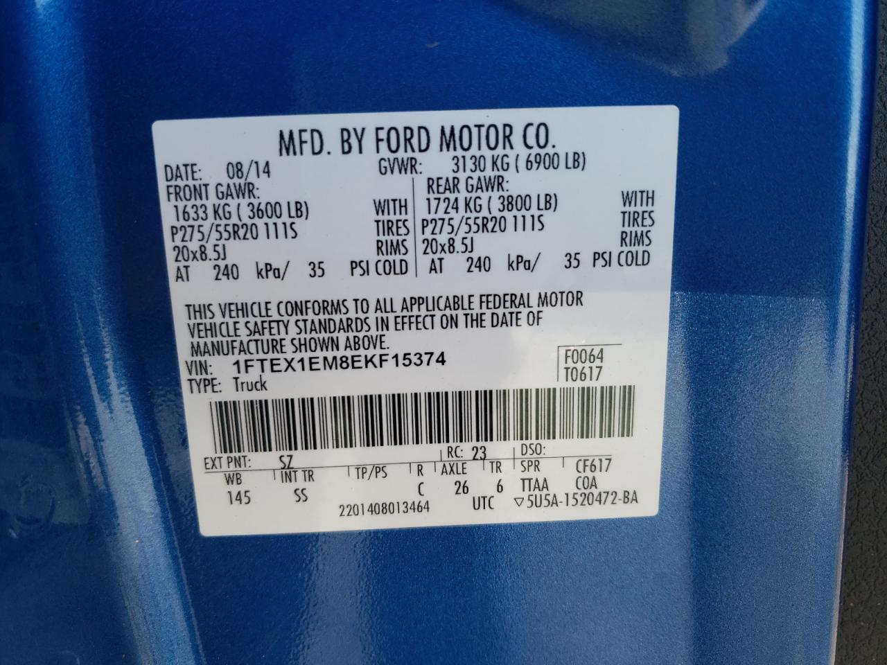 Photo 10 from auction – 2014 FORD F150 SUPER with VIN 1FTEX1EM8EKF15374