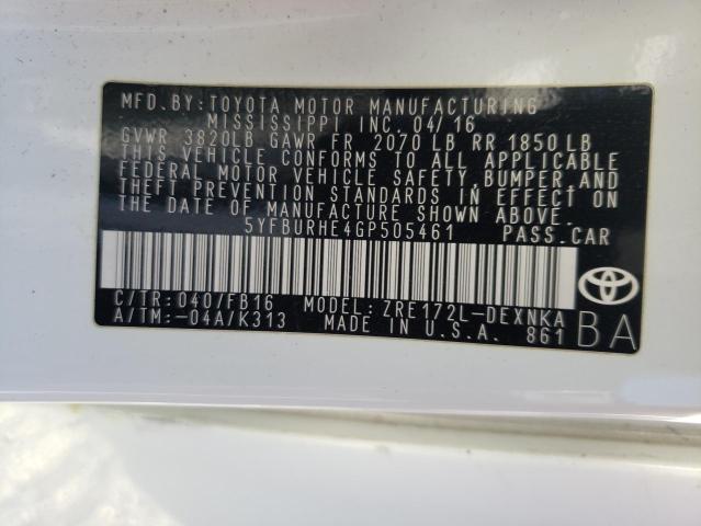 Photo 10 from auction – 2016 TOYOTA COROLLA L with VIN 5YFBURHE4GP505461