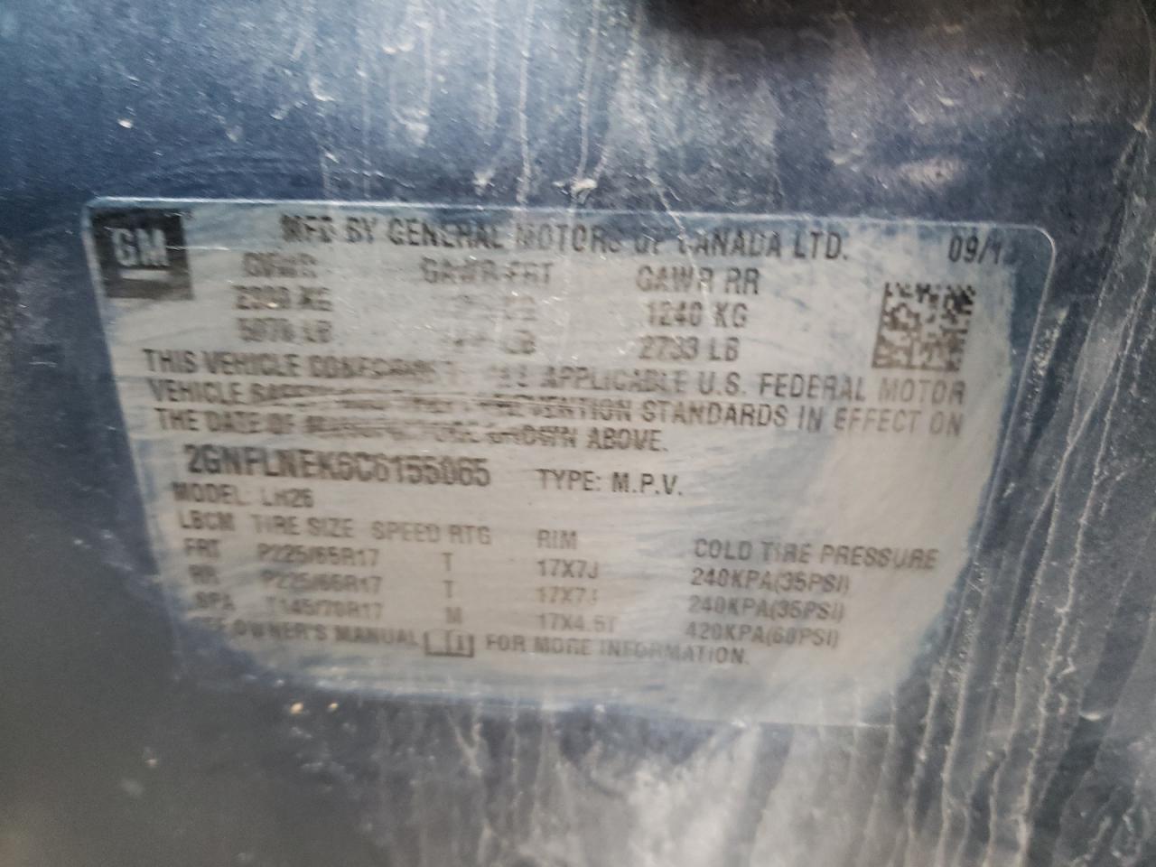 Photo 10 from auction – 2012 CHEVROLET EQUINOX LT with VIN 2GNFLNEK6C6155065
