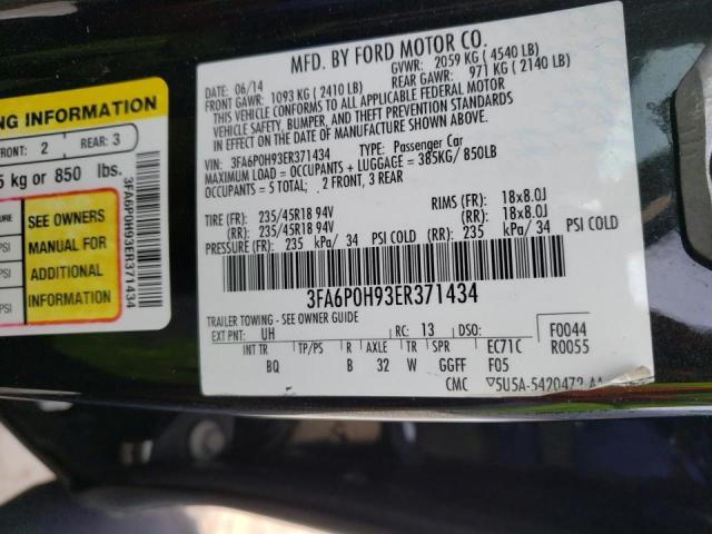 Photo 10 from auction – 2014 FORD FUSION SE with VIN 3FA6P0H93ER371434