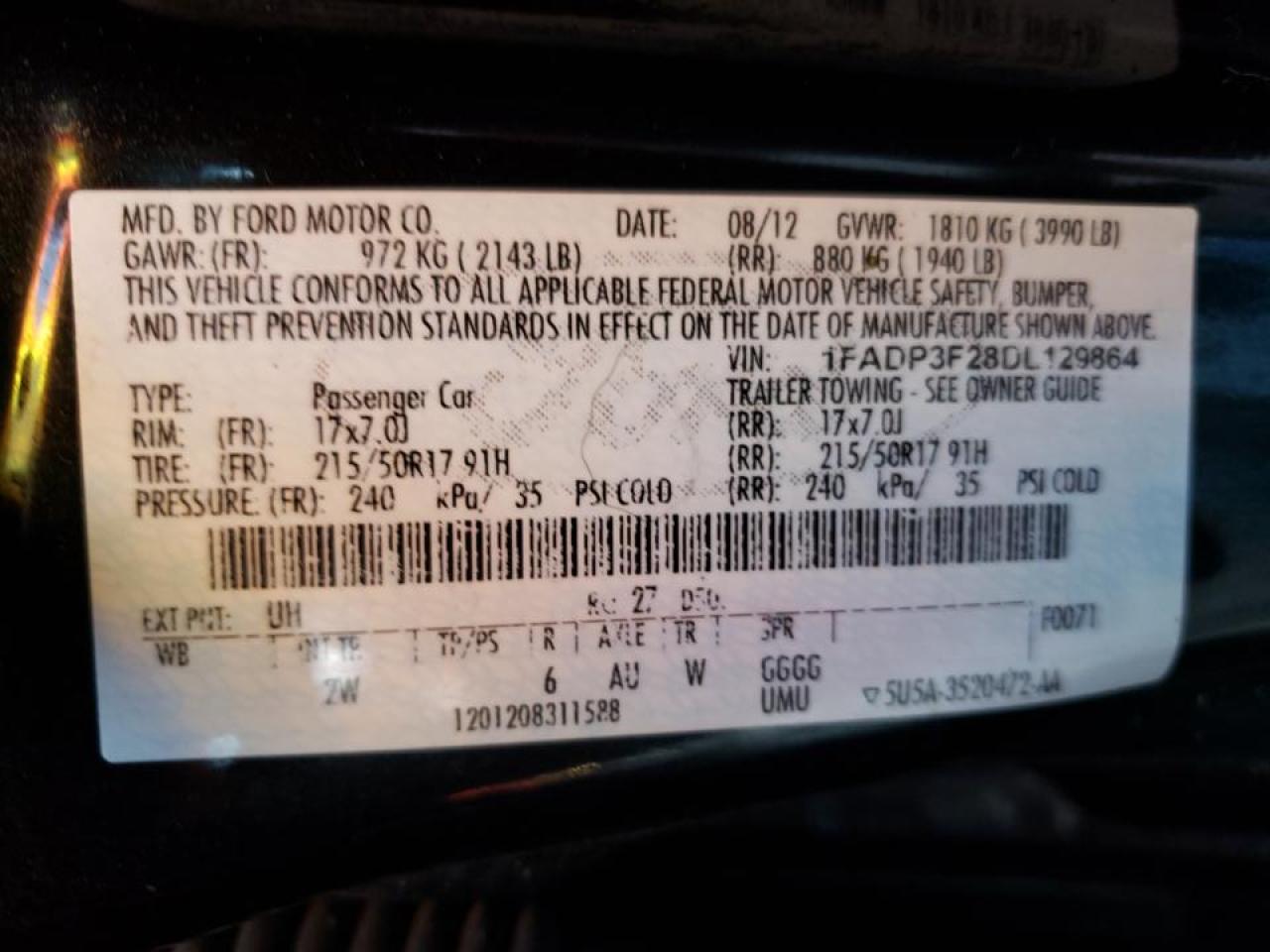 Photo 10 from auction – 2013 FORD FOCUS SE with VIN 1FADP3F28DL129864