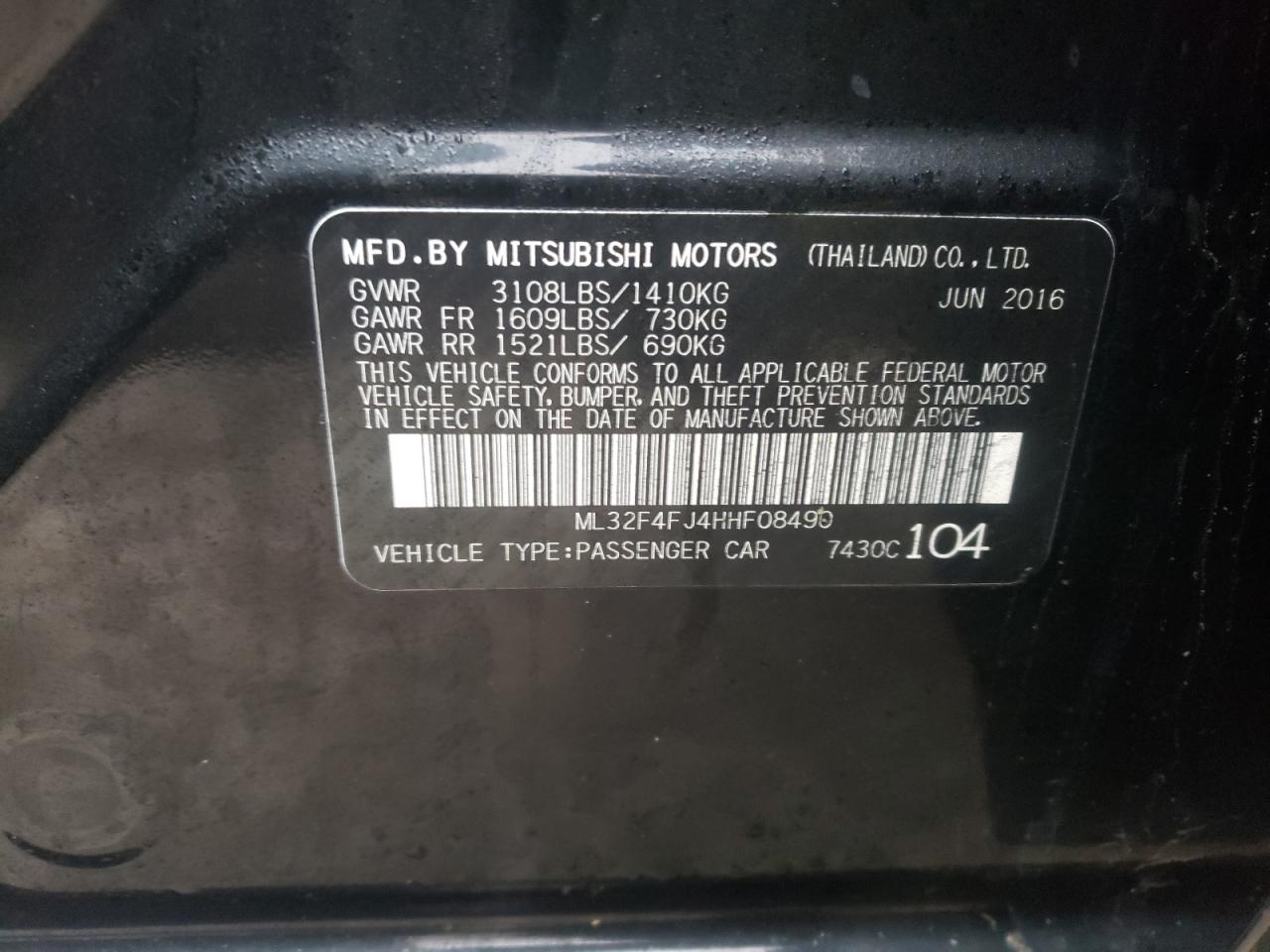Photo 10 from auction – 2017 MITSUBISHI MIRAGE G4 with VIN ML32F4FJ4HHF08490