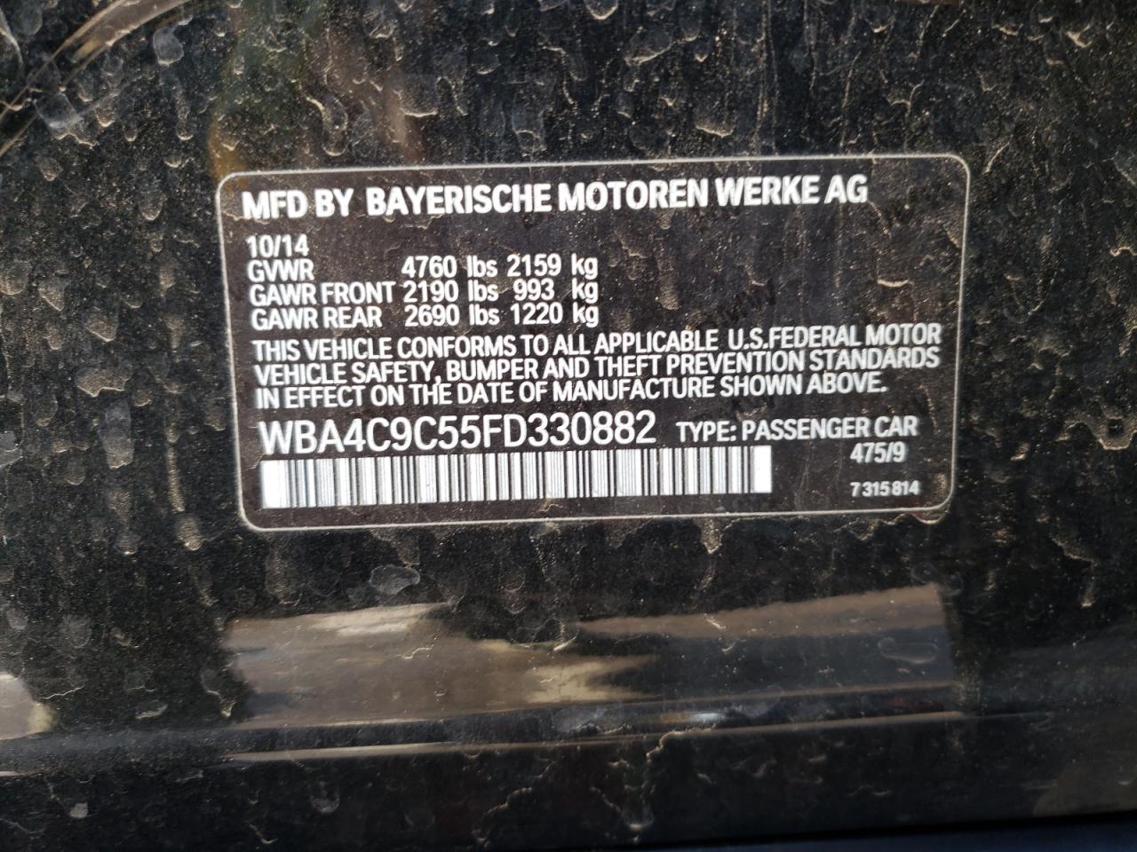 Photo 10 from auction – 2015 BMW 428 XI GRA with VIN WBA4C9C55FD330882