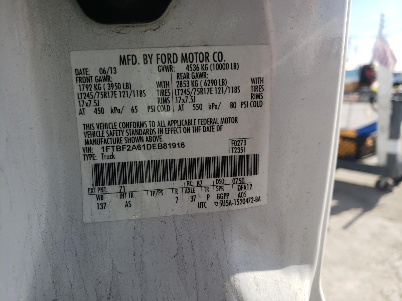 Photo 10 from auction – 2013 FORD F250 SUPER with VIN 1FTBF2A61DEB81916