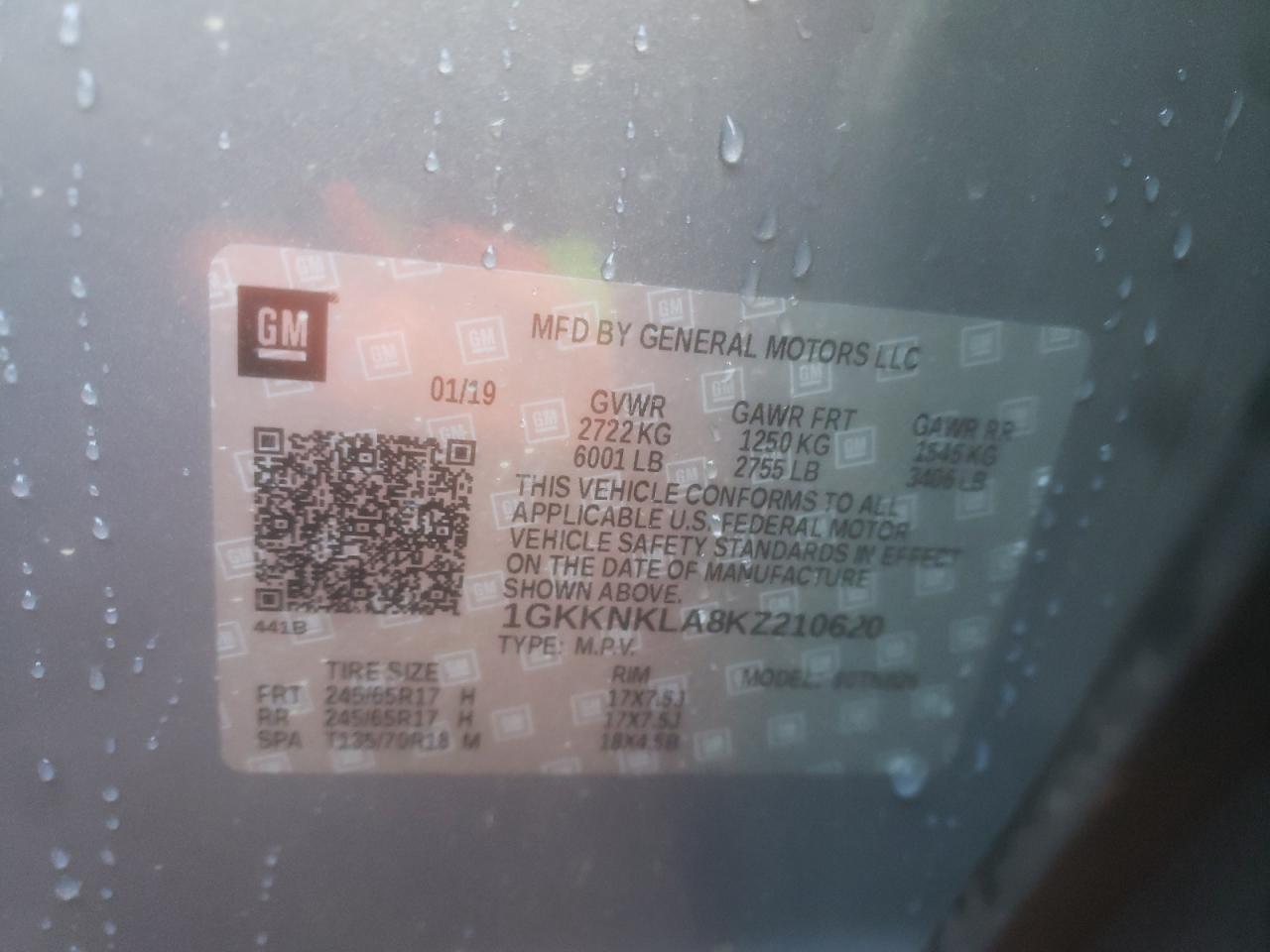 Photo 10 from auction – 2019 GMC ACADIA SLE with VIN 1GKKNKLA8KZ210620