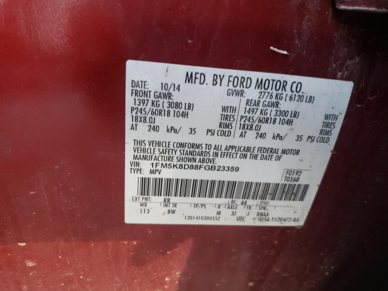 Photo 10 from auction – 2015 FORD EXPLORER X with VIN 1FM5K8D88FGB23359