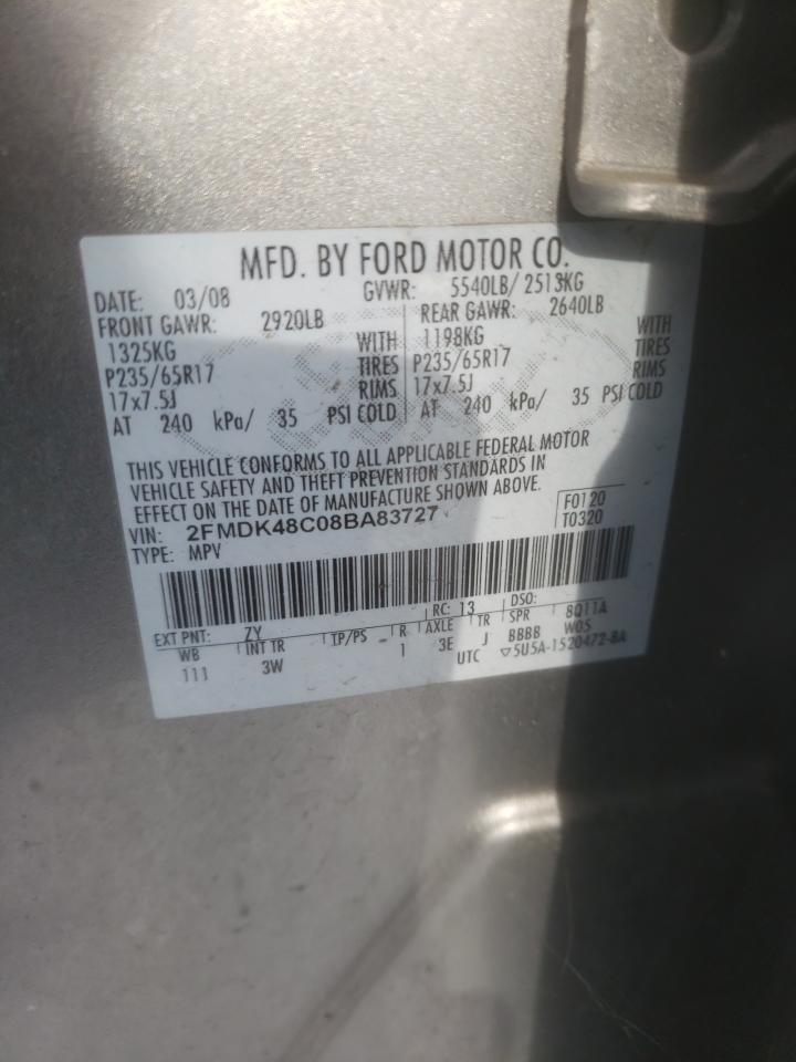 Photo 10 from auction – 2008 FORD EDGE SEL with VIN 2FMDK48C08BA83727