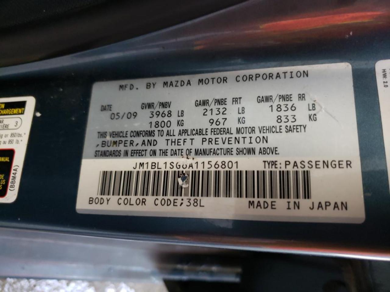 Photo 10 from auction – 2010 MAZDA 3 I with VIN JM1BL1SG6A1156801