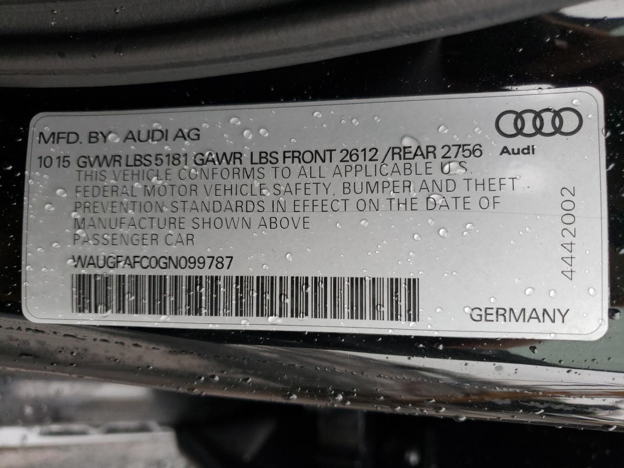Photo 10 from auction – 2016 AUDI A6 PREMIUM with VIN WAUGFAFC0GN099787