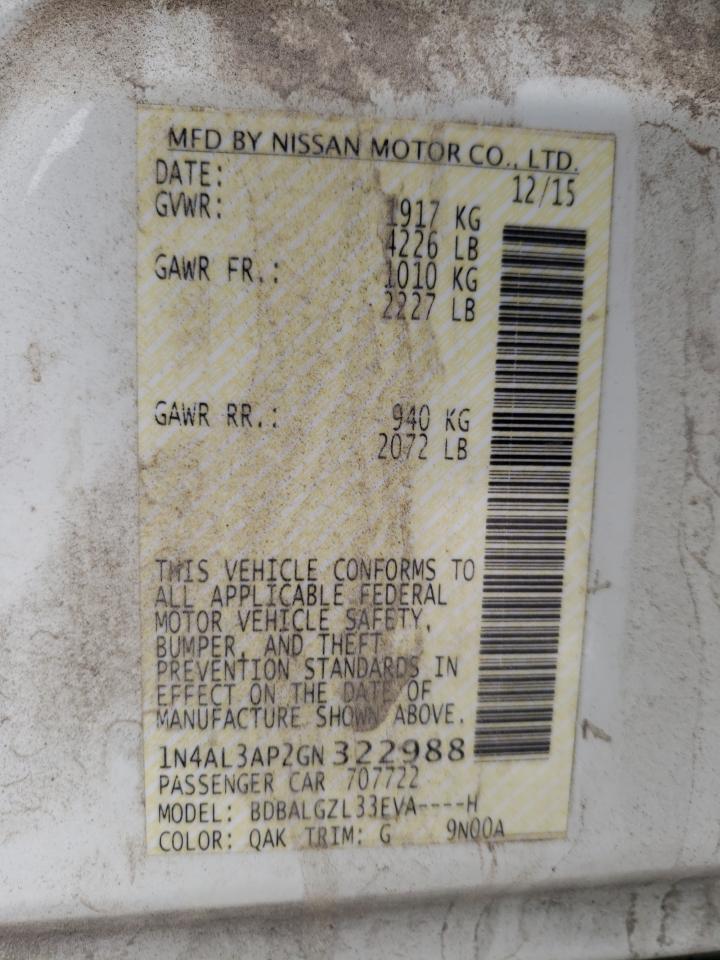 Photo 10 from auction – 2016 NISSAN ALTIMA 2.5 with VIN 1N4AL3AP2GN322988