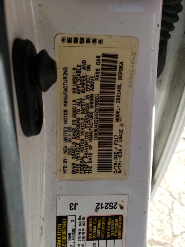 Photo 10 from auction – 2010 TOYOTA COROLLA BA with VIN 1NXBU4EE2AZ276601
