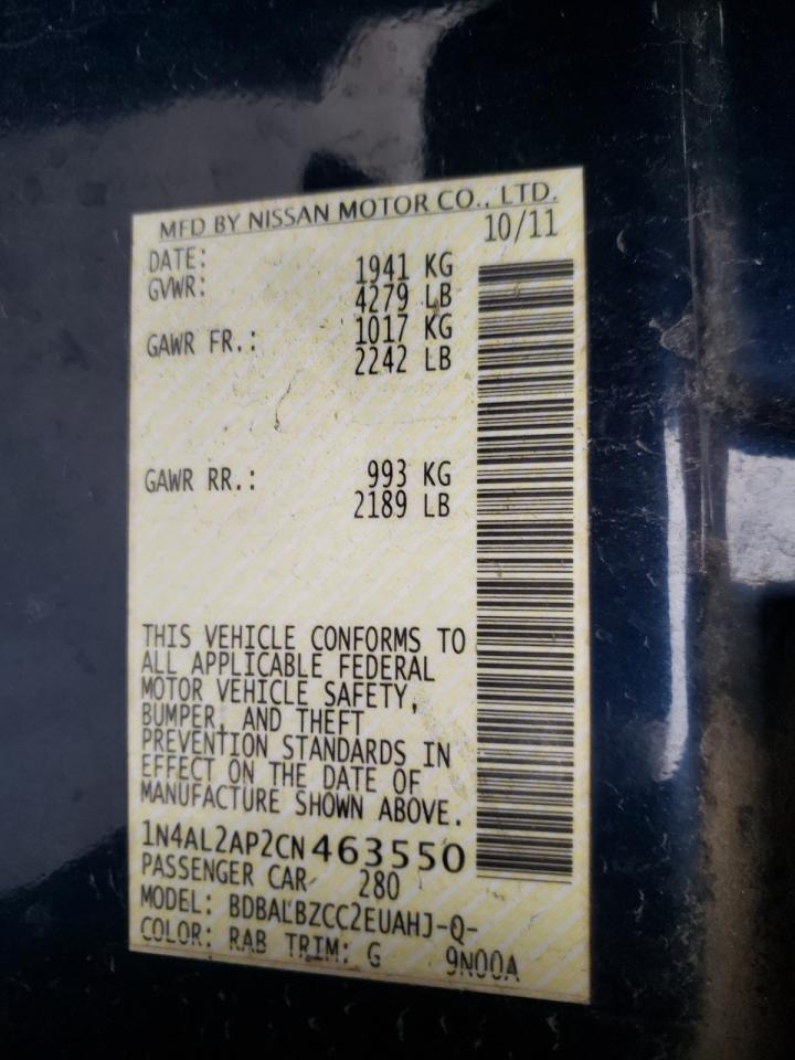 Photo 10 from auction – 2012 NISSAN ALTIMA with VIN 1N4AL2AP2CN463550